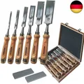 Produktbild: Hawerk Stemmeisen Stechbeitel Set für Holz | 6 Beitel + 2 Abziehsteine + Koffer