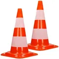 Produktbild: 2 Stück Verkehrskegel Pylone 47 cm, Orange-Weiß, Verkehrsleitkegel mit 2 reflektierenden Streifen, stapelbar & flexibel, Warnleitkegel Warnkegel