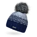 Produktbild: Neverless® Damen Strick-Mütze gefüttert Fleece-Innenfutter Fell-Bommel Kunstfell Winter-Mütze Bommelmütze Grobstrick Mehrfarbig Navy-hellgrau