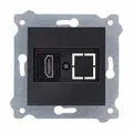 Produktbild: EXEN - HDMI-Buchse Dose Unterputz Schwarz Metallic - Wanddose mit Stecker - 1 HDMI Port - All-in-One Kompatibel mit Serien KARELL/ODAK/COMFORT - 269/14E