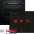 Produktbild: Bosch Herdset Autark Induktion Kochfeld und Backofen Schwarz mit Teleskopauszug.