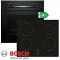 Produktbild: BOSCH Induktions Herd-Set Bosch Autark Einbau Backofen Schwarz und Kochfeld Induktion, mit 1-fach-Teleskopauszug, -EcoClean (Rückwand) Backofen, 3D-Luftzirkulation, LED-Anzeige, GranitEmail, Teleskopführung, Timer schwarz