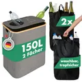Produktbild: Blumtal Pflandflaschen Sammelbehälter 150L mit 2 Fächern - Bambus Pfandflaschen Organizer - Flaschensammler Leergut - Pfandflaschen Sammler - Leergut Sammelbehälter mit Loch - Pfandsammler in Grau