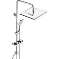 Produktbild: Joho Duschsäule Ohne Armatur – Xxl Regendusche 30x30 Cm Eckig, Edelstahl Duschstange Höhenverstellbar, Mit Ablage, Montage Ohne Zusätzliches Bohren, Chrom