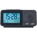 Produktbild: auvisio Funk-Radiowecker mit 2 Weckzeiten, Hygro- & Thermometer, 2x USB, 2 A