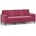 Produktbild: vidaXL 3-Sitzer-Sofa mit Zierkissen Weinrot 180 cm Samt