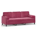 Produktbild: vidaXL Sofa, 3-Sitzer-Sofa mit Zierkissen Weinrot 180 cm Samt