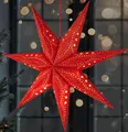 Produktbild: BRUBAKER 3D Weihnachtsstern zum Aufhängen - LED Papierstern mit Timer - 60 cm Adventsstern mit modernem Muster - Batteriebetrieben und Beleuchtet - Weihnachten Deko Leuchtstern für Fenster - Rot