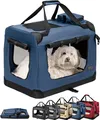 Produktbild: lionto Hundetransportbox faltbar, stabile Stoffbox mit Mesh-Einsätzen, ideal für Auto, Reise & Tierarzt, 60x42x44 cm, dunkelblau