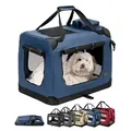 Produktbild: lionto Hundetransportbox faltbar, stabile Stoffbox mit Mesh-Einsätzen, ideal für Auto, Reise & Tierarzt, 60x42x44 cm, dunkelblau