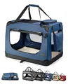 Produktbild: lionto Hundetransportbox faltbar für Reise & Auto, 60x42x44 cm, stabile Transportbox mit Tragegriffen & Decke für Katzen & Hunde bis 12 kg, robuste Hundebox aus Stoff für klein & groß, dunkelblau