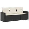 Produktbild: vidaXL Garten Sofa Garnitur 3-TLG., Gartenmöbel Set mit Kissen, Sitzgruppe für Garten Terrasse, Modular Gartensofa Lounge, Schwarz Poly Rattan