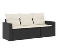 Produktbild: vidaXL Gartenlounge-Set 3-tlg. Garten-Sofagarnitur mit Kissen Schwarz Poly Rattan, (1-tlg)