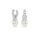 Produktbild: Swarovski Matrix Drop-Ohrhänger, Weiße und Rhodinierte Perlenohrringe mit Strahlenden Swarovski Kristallen, Größe: 2.7 x 1 cm