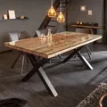 Produktbild: Massiver Esstisch BARRACUDA 180cm Teakholz inkl. Glasplatte Esszimmertisch Edelstahl X-Gestell - Naturbelassen