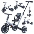Produktbild: COIL Dreirad, Lauflernrad, Kinderlaufrad, Dreirad/Laufrad, Balance Bike, 6in1, Sattel aus Ökoleder, ab 12 Monaten, Gummiräder, Höhenverstellung, Grau