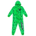 Produktbild: Minecraft Onesie Creeper Fleece Jumpsuit Sleepsuit Gamer Geschenk Schlafoverall mit Kapuze für Jungen (DE/NL/SE/PL, Numerisch, 134, Regular, Grün)