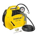 Produktbild: Stanley Kompressor 8 Bar - Ölfreier Luftkompressor mit Druckluftwerkzeug - Druckluft Zubehör inkl. 3 m Luftschlauch, Druckluftpistole mit Manometer und 3 Düsen - Gelb
