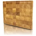 Produktbild: holz4home® Schneidebrett L aus Eichenholz I Stirnholz Würfelmuster Echtholz Brett I Hackbrett Steakbrett 40x30x4 cm I Küchenbrett mit Saftrille Holzbrett für Gemüse Fleisch