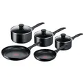 Produktbild: Tefal Induktion Antihaftbeschichtung, 5-teiliges Kochgeschirr-Set, 16/18/20 cm Töpfe + 22/26 cm Bratpfannen, Thermo-Signal, Glasdeckel, alle Herdarten einschließlich Induktion, Schwarz - G155S54