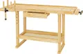 Produktbild: Wiltec Werkbank 151 x 61,5 x 86 cm aus Holz, Werktisch aus Rubberwood, Hobelbank bis 150 kg belastbar, Werkzeugbank mit Schublade und Spannzangen