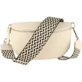 Produktbild: MIRROSI Bauchtasche Damen, Echtleder, Made in Italy, Umhängetasche, Brusttasche, (Schultertasche für jeden Anlass (1 Tasche & 2 Gurte), Crossbody Bag, Beige, gemusterten& verstellbaren Schulterriemen beige Große Tasche (28x18x9cm)