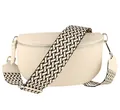 Produktbild: MIRROSI® Bauchtasche Damen, Echtleder, Made in Italy, Umhängetasche, Brusttasche, Crossbody Bag (1 Tasche & 2 Gurte) (Beige (FLECHT Beige), Große Tasche (28x18x9cm))