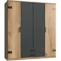 Produktbild: Carryhome Kleiderschrank, Graphit, Plankeneiche, Kunststoff, 4 Fächer, 2 Schubladen, 180x199x58 cm, Made in Germany, Beimöbel erhältlich, in verschiedenen Größen erhältlich, Schlafzimmer, Kleiderschränke, Drehtürenschränke