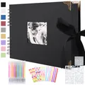 Produktbild: Fotoalbum zum Selbstgestalten 30x21 cm, Fotobuch zum Selbstgestalten mit 80 Schwarze Seiten, Platz für 160 Fotos, DIY Groß Zum Einkleben Scrapbook Set für Jahrestag Valentinstag mit Protektkegeln
