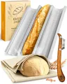 Produktbild: KRUSTENZAUBER Baguette Backform Antihaft inkl. Bäckerleinen u. Bäckermesser - 3er Baguette-Backblech - Ideal als Baguetteblech, Brotbackform, Baguetteform, Baguette Blech, Brot Backen Zubehör