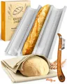 Produktbild: Krustenzauber Brotbackform Baguette Backform Antihaft inkl. Bäckerleinen u. Bäckermesser, (Baguette-Backblech - Ideal als Baguetteblech 3-tlg), Brotbackform, Baguetteform, Baguette Blech, Brot Backen Zubehör