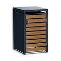 Produktbild: Metzler Mülltonnenbox in Anthrazit & Holzoptik 1er 240L, Mülltonnenverkleidung für 1 Tonne, witterungsbeständiger und pulverbeschichteter Stahl mit Automatikdeckel, abschließbar, Garten- und Müllbox