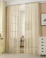 Produktbild: WOLTU 2er Set Gardinen, Vorhänge für Wohnzimmer Kinderzimmer Schlafzimmer, mit Kräuselband, Leinenoptik, Halbtransparent Voile, 140 x 175 cm, Sand
