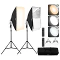 Produktbild: VEVOR Softbox-Set, 500 x 700 mm, Profi Fotostudio Set mit 45 W 3000–6500 K LED-Birnen, 3 Dauerlichteffekte, Stativständer, Fernbedienung, Studioleuchten für Porträtaufnahmen, Live-Streaming