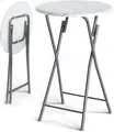 Produktbild: Casaria® Stehtisch Klappbar 110cm Hoch Rund Ø 60cm Outdoor Marmor Holz Stabil Garten Bistrotisch Bartisch Biertisch Partytisch Klapptisch Tisch Weiß