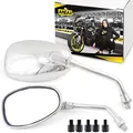 Produktbild: Area1 Universal Motorrad Rückspiegel Paar e-geprüft 2xM10 Rechtsgewinde + 5Adapter, Spiegel kompatibel mit Vintage Custom Chopper Retro Naked-Bikes Scrambler Streetfighter Cafe-Racer (oval/chrom)