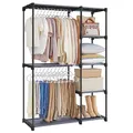 Produktbild: SONGMICS Kleiderschrank offen, Kleiderständer, Kleiderstange, Garderobe, 2 Hängefächer, viel Platz, für Schlafzimmer, Wohnzimmer, 112 x 43 x 165 cm, grau RYG024G02
