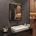 Produktbild: LED-Badspiegel mit Ablage 60x70 cm Schwarz – Badezimmerspiegel Wandspiegel - Schwarz