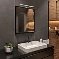 Produktbild: HAJDUK FURNITURE Badspiegel mit Beleuchtung und Ablage Schwarz 70x60 cm Spiegel Badezimmer-Wand-Rasierspiegel mit Stauraum Badezimmerspiegel mit LED Lampe Wandspiegel Hängespiegel Badmöbel