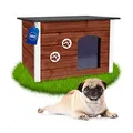 Produktbild: Outentin Hundehütte Outdoor Winterfest - Hundehaus für Mittelgroße Hund - Isoliert und Wetterfest - Hunde Haus für Draußen mit zum Öffnen Flachdach - Stabile und Moderne Villa - 76 x 60 x 60cm -Nuss