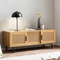 Produktbild: Lowboard FineBuy TV Schrank 120 cm Holz Eiche Fernsehkommode Wiener Geflecht