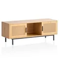 Produktbild: FineBuy Lowboard Eiche-Dekor mit Wiener Geflecht 120x45,5x40 cm TV-Kommode Zeitlos mit Schiebe-Türen, Design TV-Schrank Hoch, Fernsehtisch Fernsehschrank, Fernsehkommode Wohnzimmer Rattan Braun