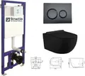 Produktbild: WC Komplettset Spülrandlos Schwarz Spülrandloses Hänge WC mit Softclose-Deckel Vorwandelement Unterputzspülkasten Betätigungsplatte Matt schwarz
