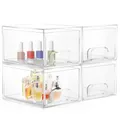 Produktbild: 4 Stück Badschrank Organizer Box, Stackable Acryl Aufbewahrungsbox Schublade mit 32 rutschfeste Matte und Haltbarkeit, Organisationsboxen für Schlafzimmer Spülbecken Schreibtisch Badschrank Organizer