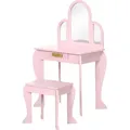 Produktbild: HOMCOM Kinder-Frisiertisch Schminktisch mit Hocker 3 Spiegel und Schublade 3-6 Jahre - 52 x 32 x 85 cm - Rosa   Aosom