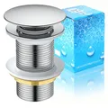 Produktbild: Universal Ablaufgarnitur für Waschbecken & Waschtisch Modernes Pop-Up Click Clack Ventil - Ablaufventil mit Überlauf, Edelstahl，Messing (Silber Ohne Überlauf)
