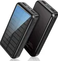 Produktbild: Solar Powerbank 30000 mAh mit Dual-USB, tragbares Solarladegerät mit Ladekabel, schnelles Aufladen, langlebiges Solarmodul, hohe Kapazität & USB
