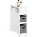 Produktbild: Bzr83-w Nischenregal Mit 2 Abnehmbaren Grauen Körben Küchenregal Badezimmerregal Badschrank Nischenschrank Schmales Regal Toilettenpapier Aufbewahrung Badmöbel Weiß Bht Ca.:20x70x60cm - Sobuy
