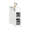 Produktbild: SoBuy BZR83-W Nischenregal mit 2 abnehmbaren grauen Körben Küchenregal Badezimmerregal Badschrank Nischenschrank schmales Regal toilettenpapier aufbewahrung Badmöbel Weiß BHT ca.:20x70x60cm
