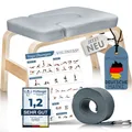 Produktbild: VALENESS® Yoga Kopfstandhocker - Hochwertiger Yoga Hocker inkl. Yogagurt, Yogablock & Übungsposter - Yoga Stuhl zur Handstand-Übung aus Naturholz